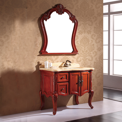 红棕色仿古浴室柜  仿古装饰浴室柜EC-1318